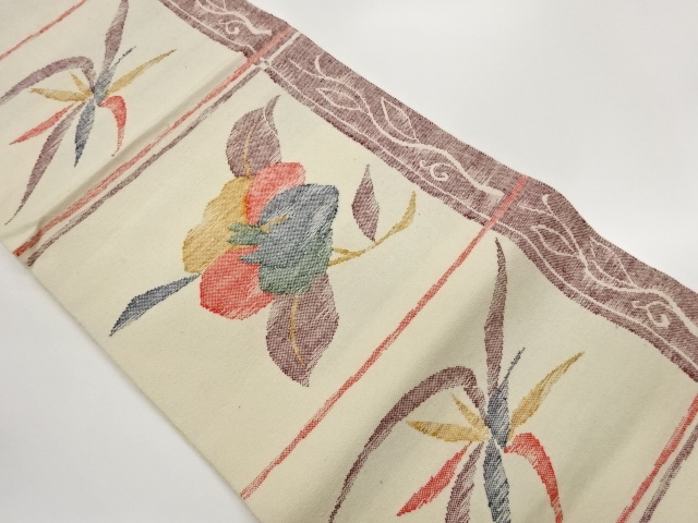 JAPANESE NAGOYA OBI / TSUMUGI / WOVEN ABSTRACT CAMELLIA